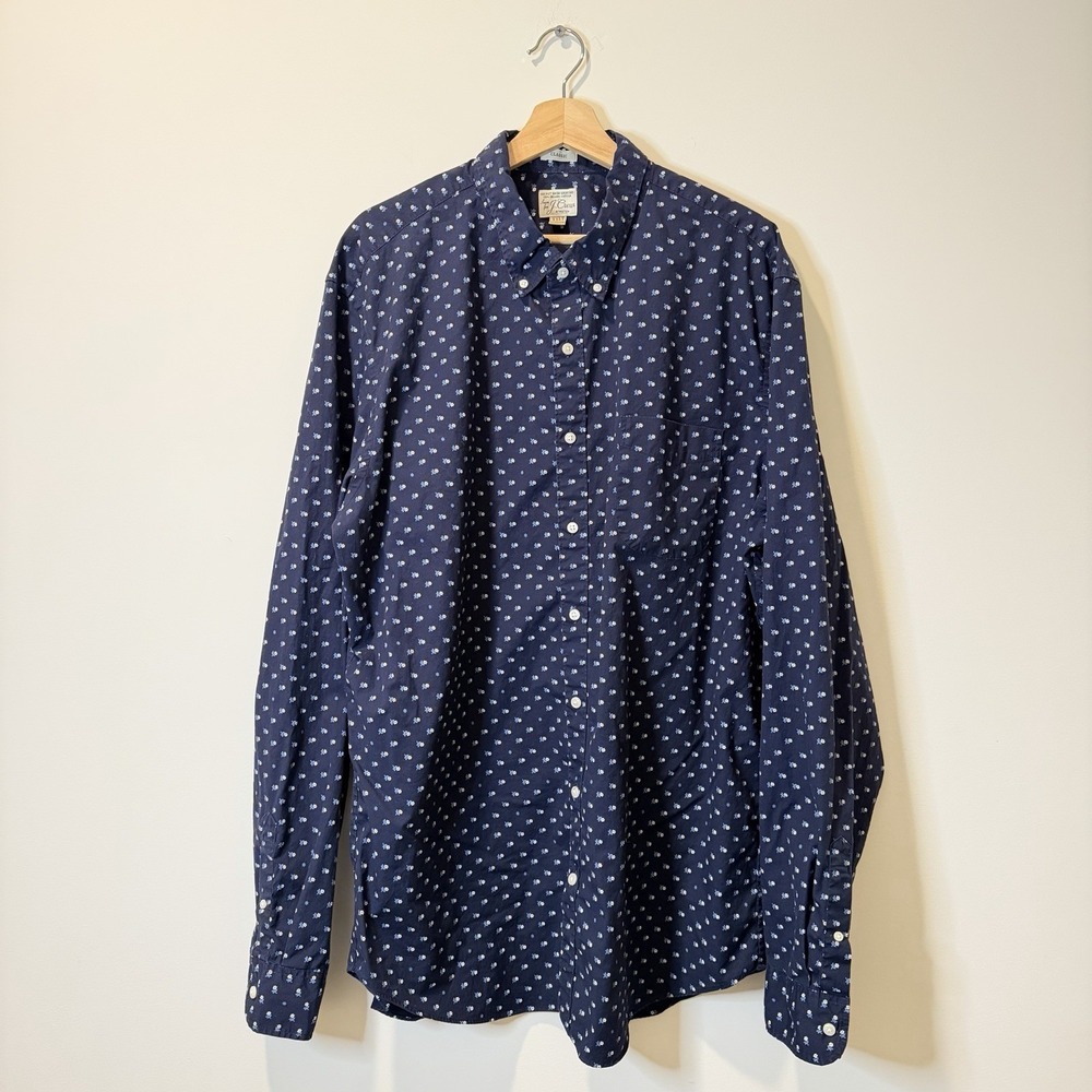 J.Crew Secret Wash Shirt Men's XXLT Navy Floral Button Down Classic Fit Stretch